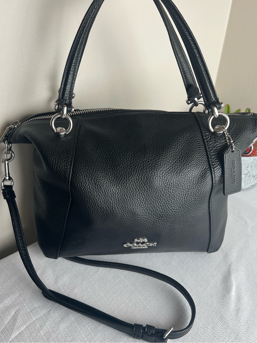 Coach Kacey Black Pebbled Leather Satchel with Strap